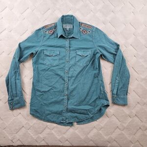 Ryan Michael Corduroy Pearl Snap Shirt Womens Medium Embroidered Western Rodeo
